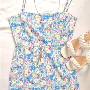Floral Square Neck Mini Silk Dress